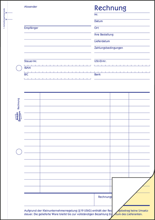 Avery Zweckform Rechnung Kleinunternehmer | Papersmart
