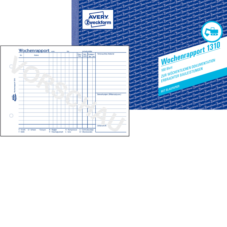 Avery Zweckform Wochenbericht Rapport Papersmart